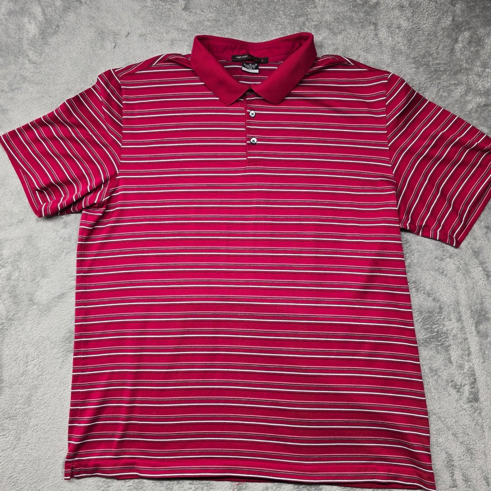 Nike Dri-FIT Tiger Woods Collection Red‎ Striped Golf Polo Shirt Mens XL RN56323